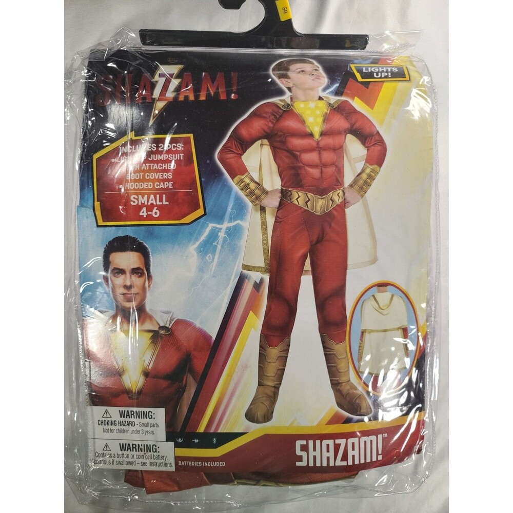 DC Shazam Light-Up Costume Child Small 4-6 Jumpsuit Cape Boot Covers